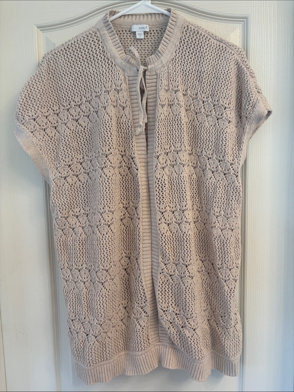 Pure Jill Open-Knit Short Sleeve Cream Cardigan NWOT